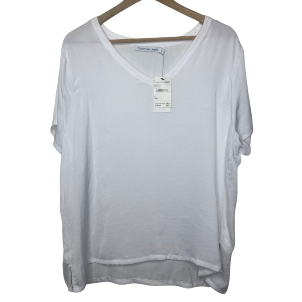 CALVIN KLEIN JEANS | NWT Women's White Short Sleeve Basic Tee | Size L